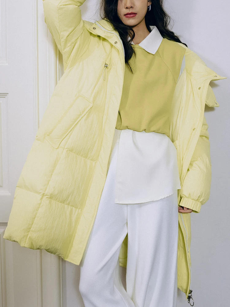 

Winter New Arrival ZJ Long Hooded Du down Jaet Thi Warm Knee-Length Coat Pure Color Commute Sle Zipper Closure