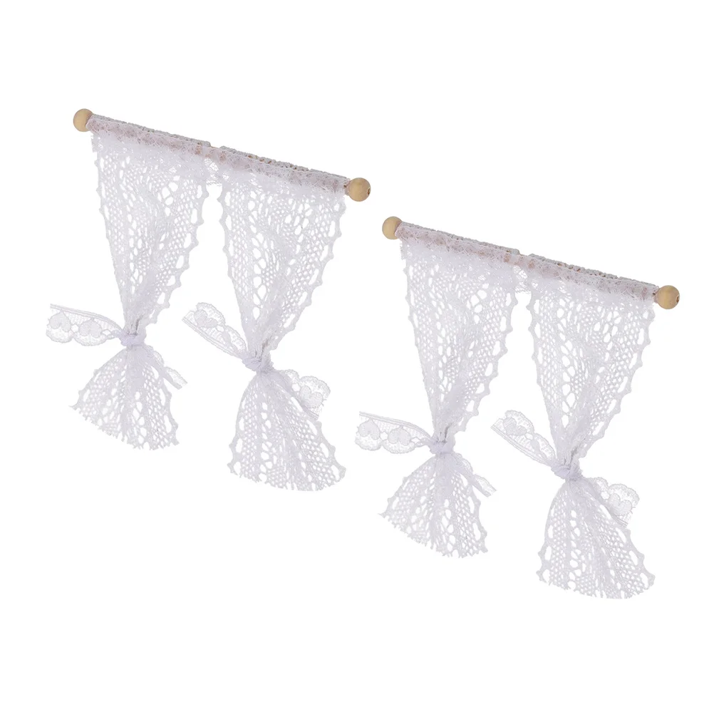 2 Pcs House Macrame Curtains Decoration Decorate Miniature Wooden Window Shade