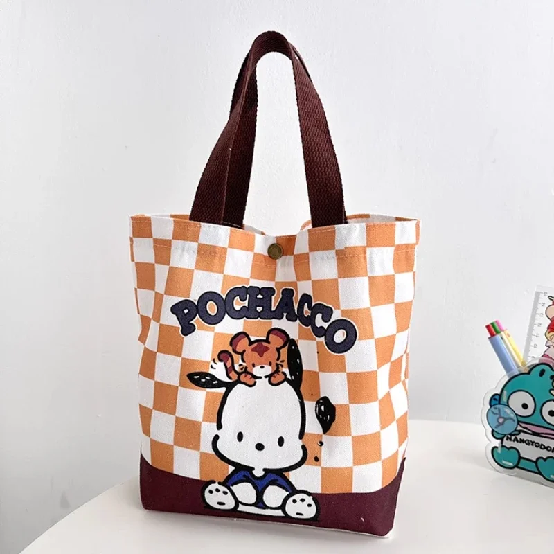 Sanrio Hello Kitty Cartoon Canvas Handbag com Hasp para mulheres, sacolas de ombro, designer de alta qualidade, marca de luxo, presente para meninas