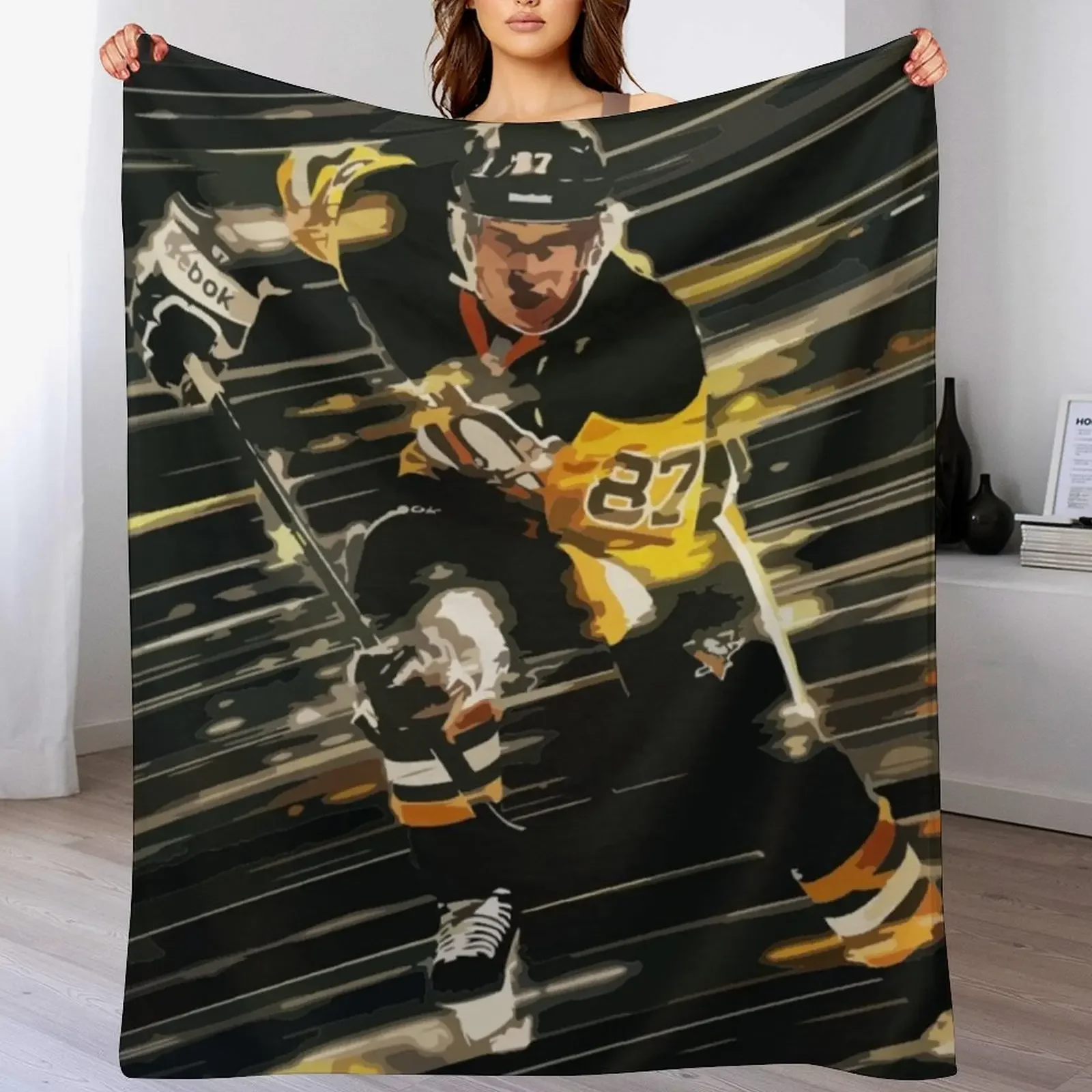 

Sidney Crosby Painting Throw Blanket Sofas for sofa Flannel Fabric Shaggy Blankets