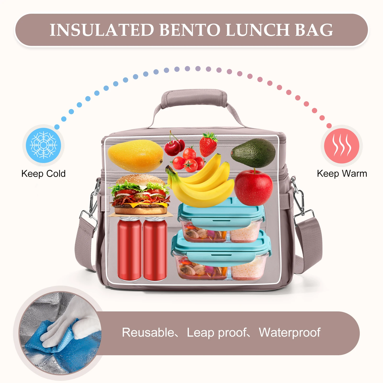 Thickened Insulated Lunch Bag for Women Men Large Capacity Reusable Portable Lunch Bag Thermal Meal Pack Office School Travel