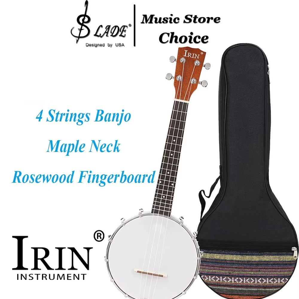 IRIN 4 Strings Banjo Maple Neck Rosewood Fingerboard Banjo with Bag for Beginner Student Folk Bluegrass Country Instrument