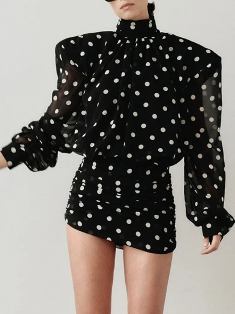 

YUZHEXI женское модное облегающее короткое платье в горошек с высоким воротником и открытой спиной