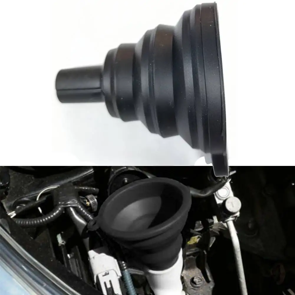 Black Car Engine Funnel Silicone Liquid Funnel Washer Fluid Changes Foldables PortableAuto Engine Oil Petrol Changes Funnels