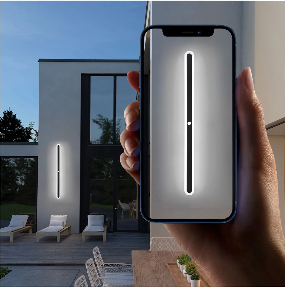 Outdoor Wall Light With Motion Sensor 90v 240v IP65 Waterproof Porch Lamp LED Long Garden Lamp for Villa Garage Lighting Fixture