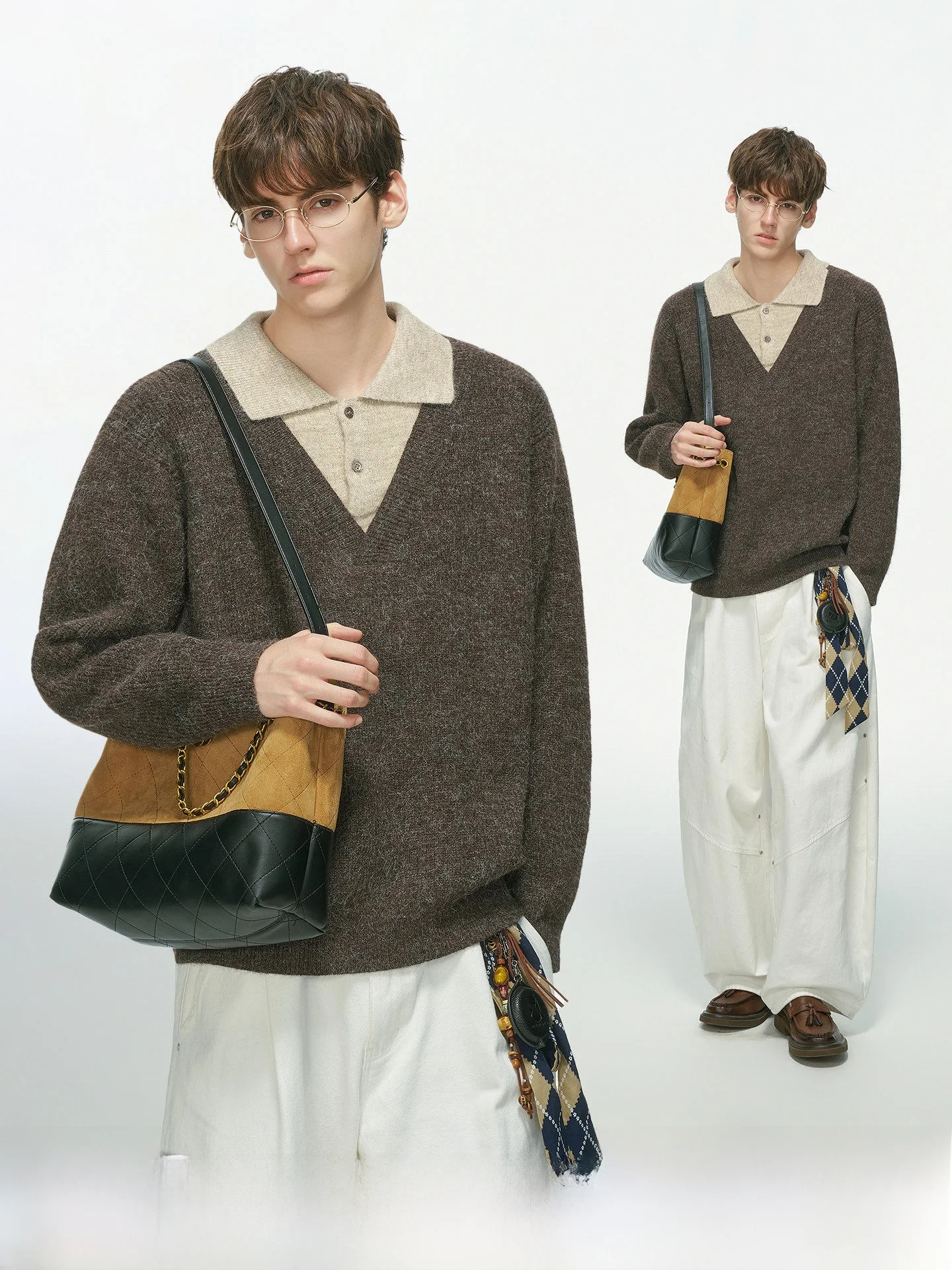 Color Block Knitwear Men's Autumn Fashion Old Money Style Mixed Wool Blend Long Sleeve Sweater Commute Friendly Regular Fit