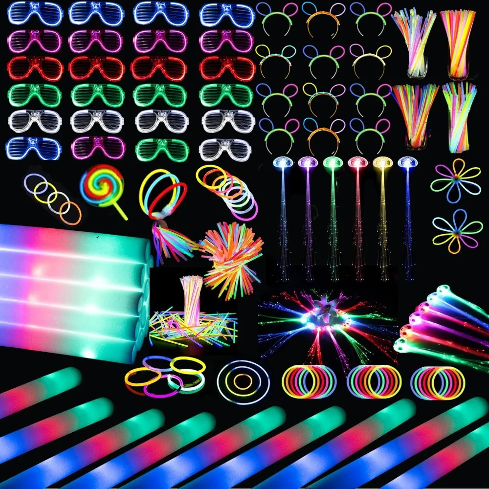 

272 Glowing Party Supplies, 24 Foam Glow Sticks, 24 LED Glasses and 200 Fluorescent Bracelets, Party Supplies