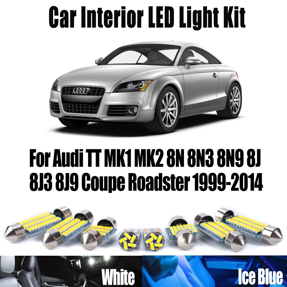 For Audi TT MK1 MK2 8N 8N3 8N9 8J 8J3 8J9 Coupe Roadster 1999-2014 Reading Trunk Bulbs LED Interior Footwell Ceiling Light Kit
