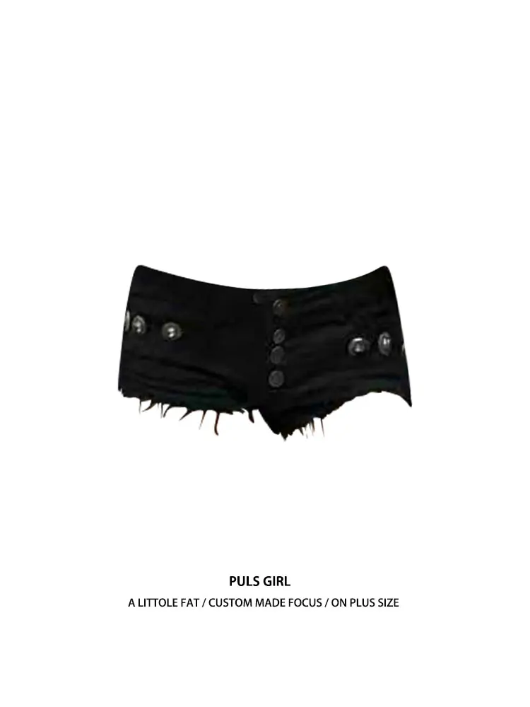 

Retro American Washed Button Design Women's Slim Fit Jeans Shorts Low Waist Distressed Hot Pants Summer Casual Pure Color