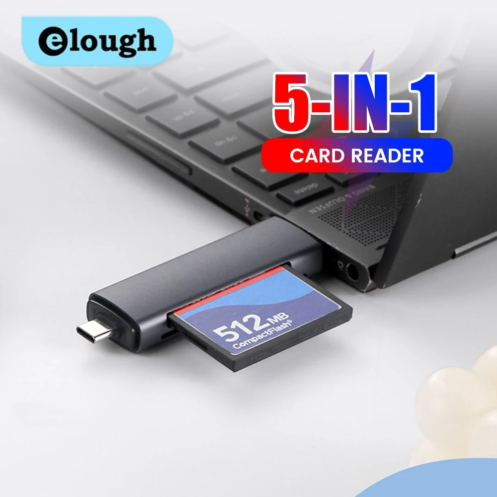

Elough Type C SD TF Card Reader 5 в 1 USB 2.0 Адаптер Micro USB Flash Drive Высокоскоростная передача Многофункциональный кард-ридер