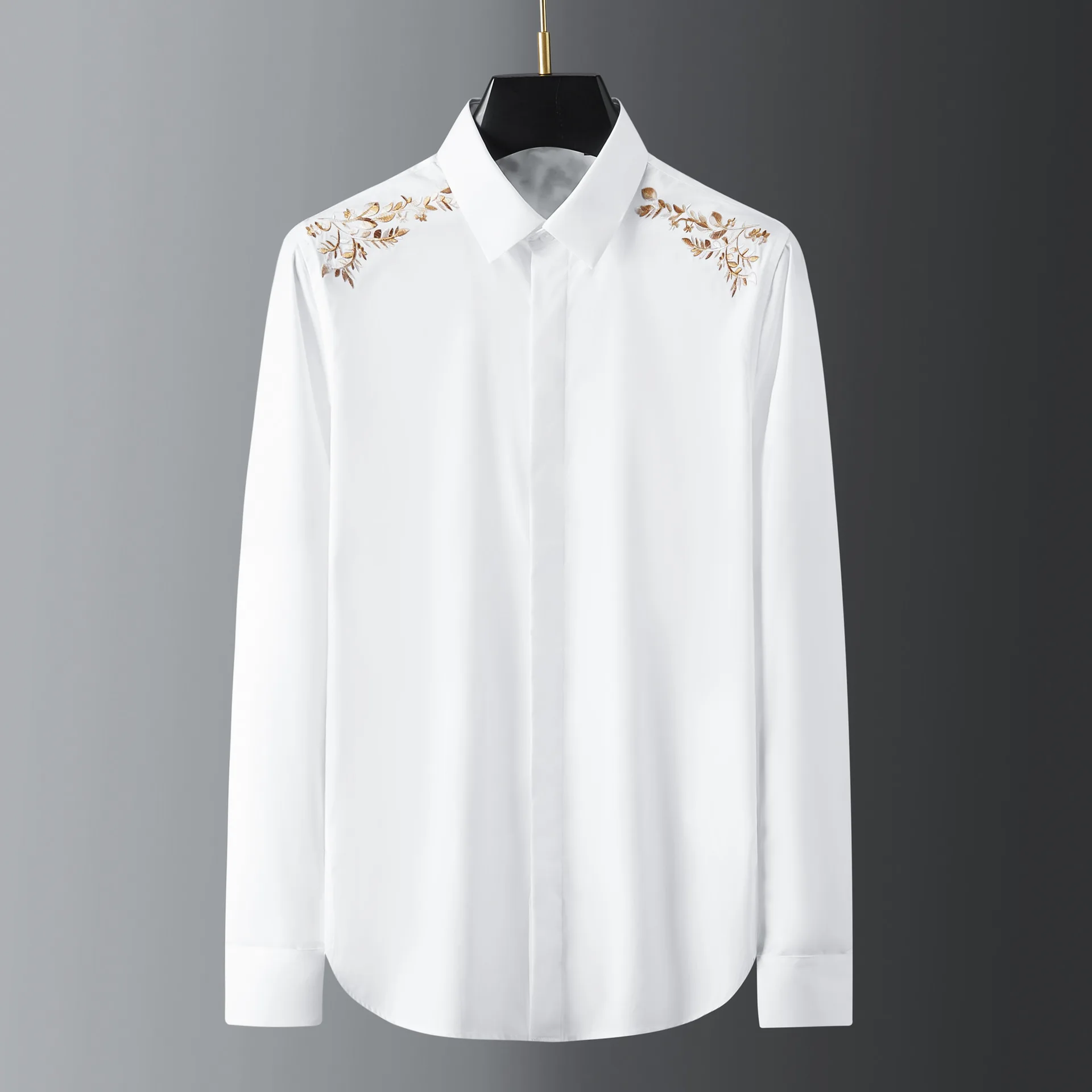 Heavy Industry Embroidery Flower Shirts Men Long Sleeve Social Banquet Stage Singer Dress Shirt Cotton Casual Business Blouse