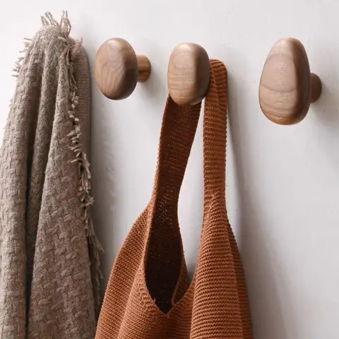 Pebble shaped Wall Mounted Coat Hook Natural Wood Clothes Hanger Decorative Key Hat Scarf Handbag Storage Hanger Bathroom Rack