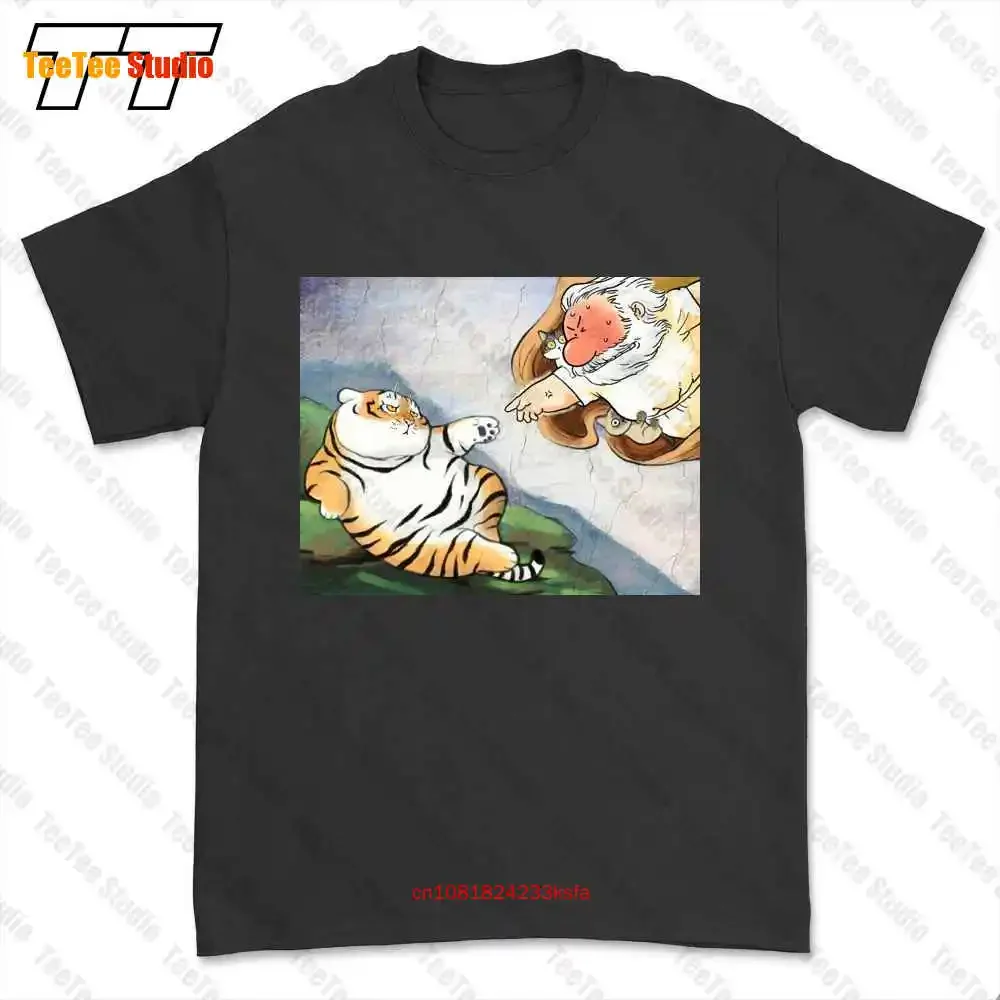 Fat Tiger Parody The Creation Of Adam Fresco Painting T-shirt Tee MMZ2