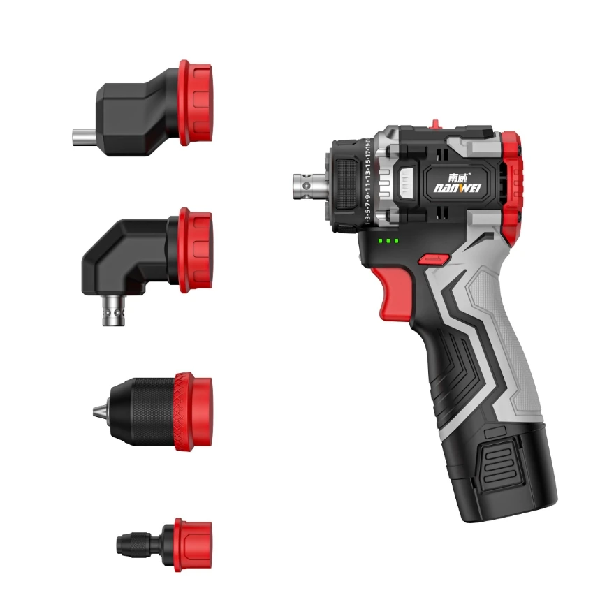 

Nanwei 4-IN-1 Compact Size Multi-Head Cordless Drill Screwdriver Kit with Right Angle/Offset/Drill Attachment