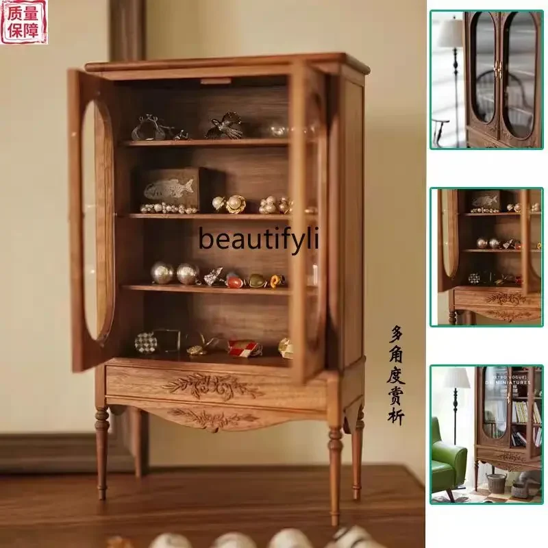 Французский ретро винный шкаф из цельного дерева, старинный кухонный обеденный боковой книжный шкаф, витрина для хранения, шкаф для хранения