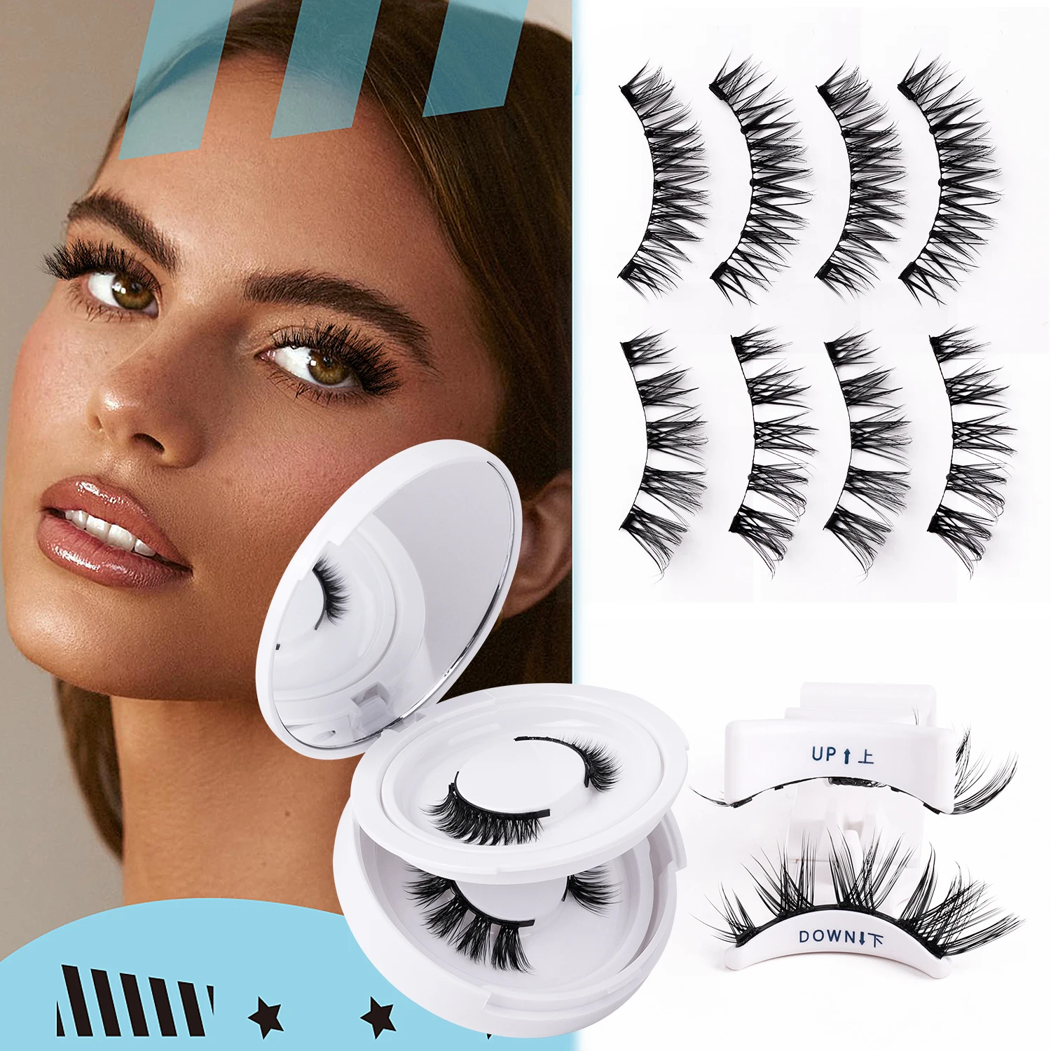 مجموعة الرموش المغناطيسية قابلة لإعادة الاستخدام سهلة الاستخدام أدوات تمديد الرموش الطبيعية بكرة الشعر الرموش الصناعية مع ملاقط مغناطيسية #2