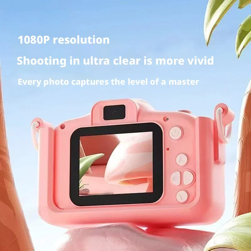 Cat-Shaped Cute Kids Camera Portable With Lanyard 1080P HD Photography Front and Rear Dual Lens Kids Camera with 32GB Card