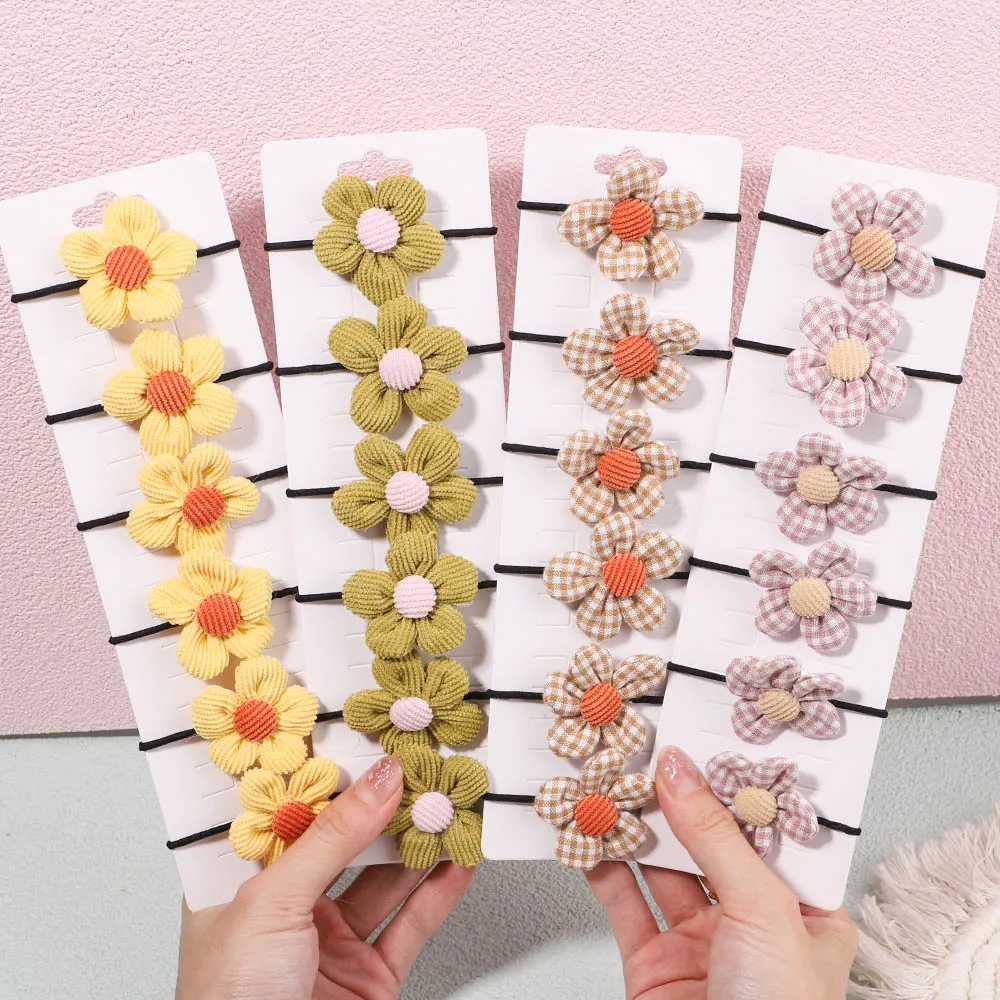 

6Pcs Lovely Flower Elastic Hair Bands for Baby Kids Sweet Corduroy Rubber Band Hair Rope Tie Ponytail Holder Babe Hair Accessory