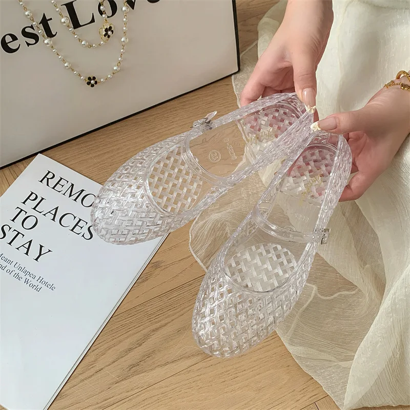 Transparent crystal women's shoes 2026 summer new jelly hollow soft sole fashionable versatile outer wear cool slippers women view 3