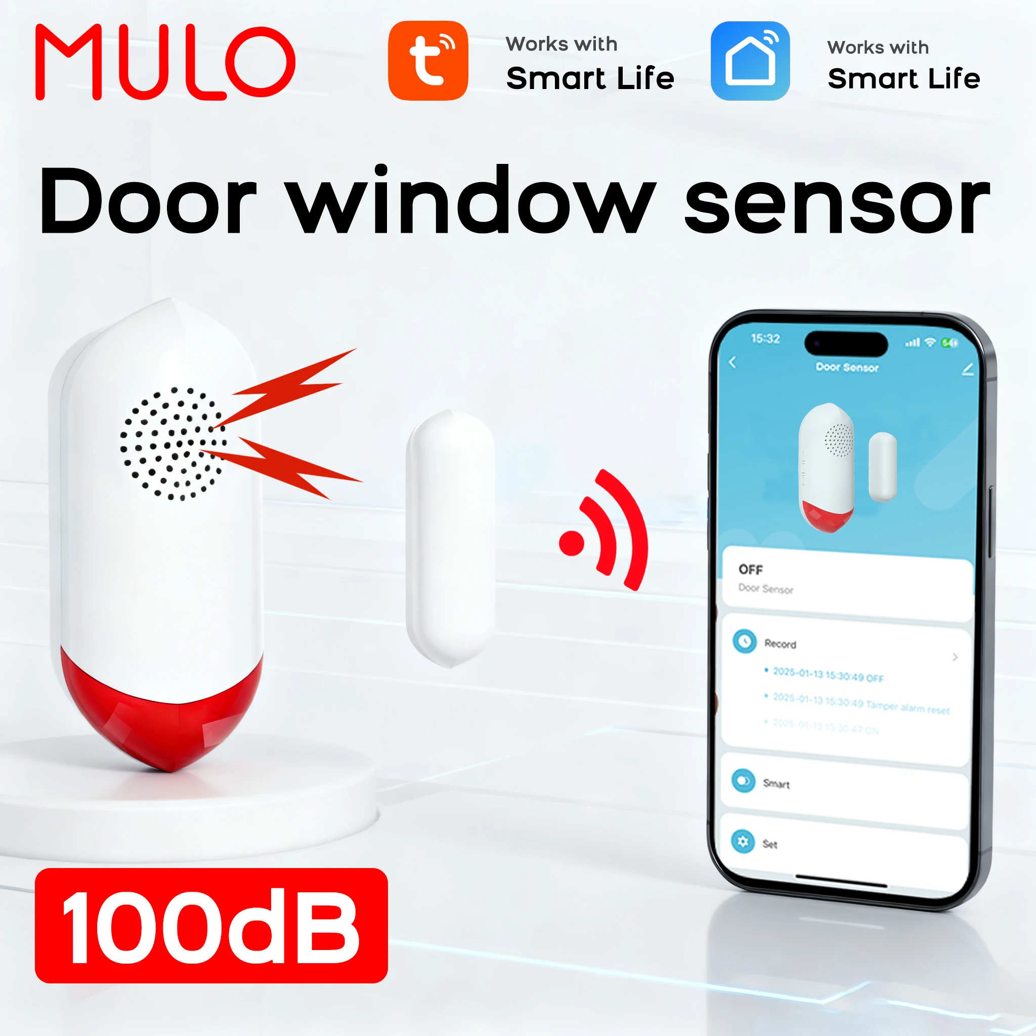 

Tuya WiFi Smart Home Door Window Alarm Sensor 100dB Loud Siren Sound Light Alert Smart Life App Wireless Security Protection 