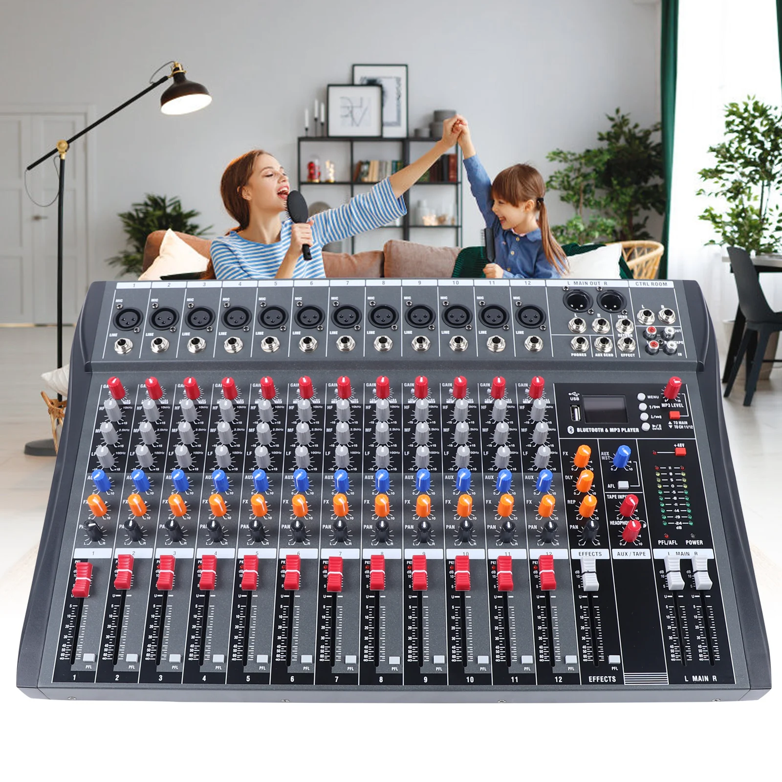 

​​​​​​​12 Channel DJ Studio Professional Audio Mixer Console Sound Live Studio Audio Sound Mixing Console Machine with USB