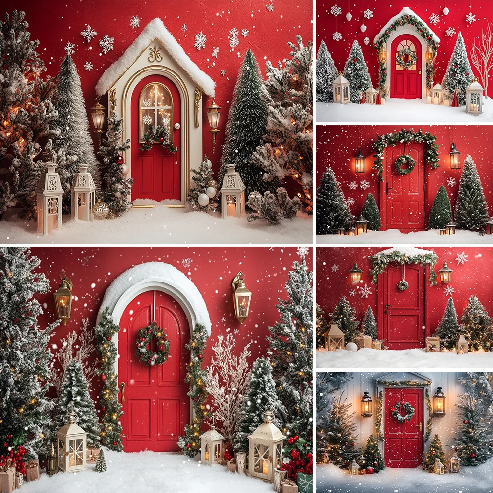 

Winter Christmas Photography Background Arch Door Xmas Tree Chic Wall Gift Indoor Decor Banner Kids Portrait Photocall Backdrops