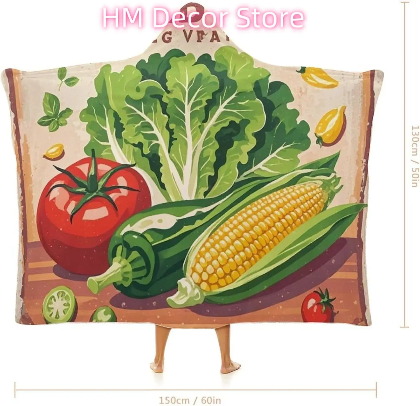 Vintage Vegetables Wearable Hooded Blanket, Ultra Soft Arctic Velvet Cape Cloak Unisex - Cozy Wearable Blanket