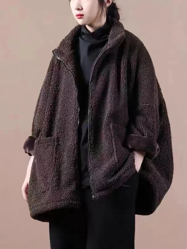 حجم كبير المرأة فرو الضأن Jaet الخريف الشتاء جديد Sle عالية الإحساس المفتوحة سترة دافئة فضفاضة معطف القطن