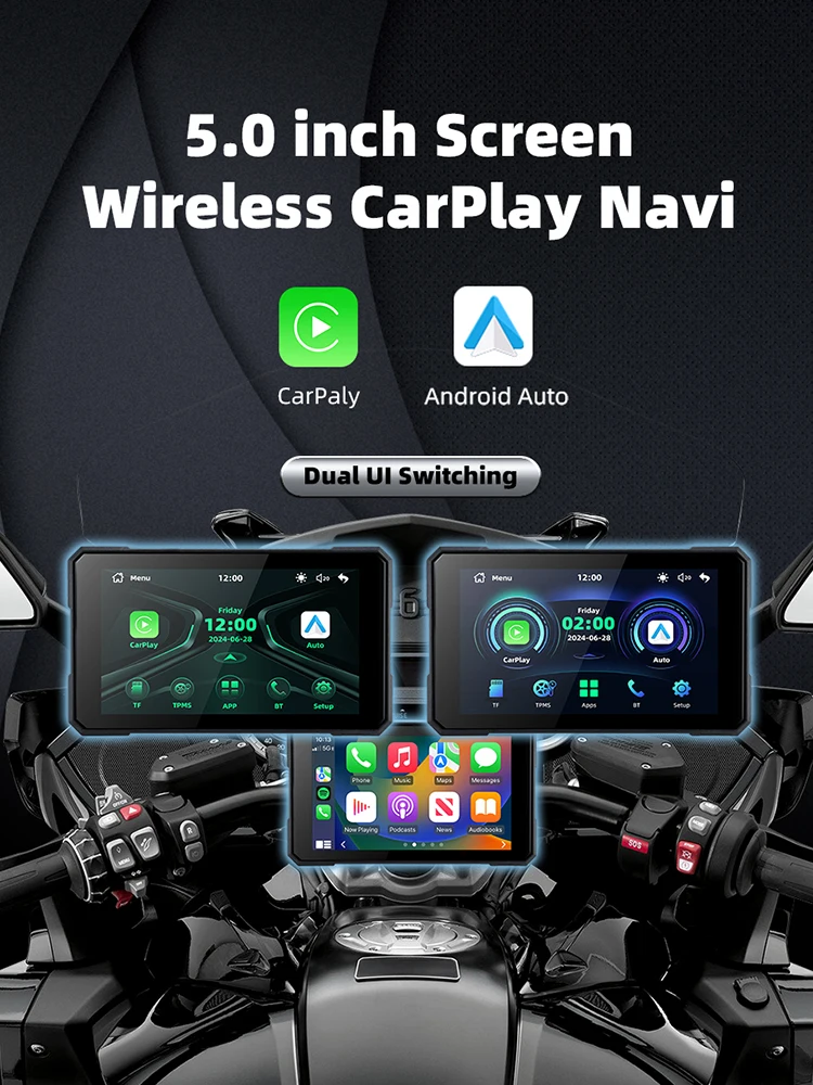 EKIY 5,0 inch draadloze CarPlay Moto Android Auto motorfiets dashboard scherm draagbare digitale GPS Moto navigatie TPMS - afbeelding 2