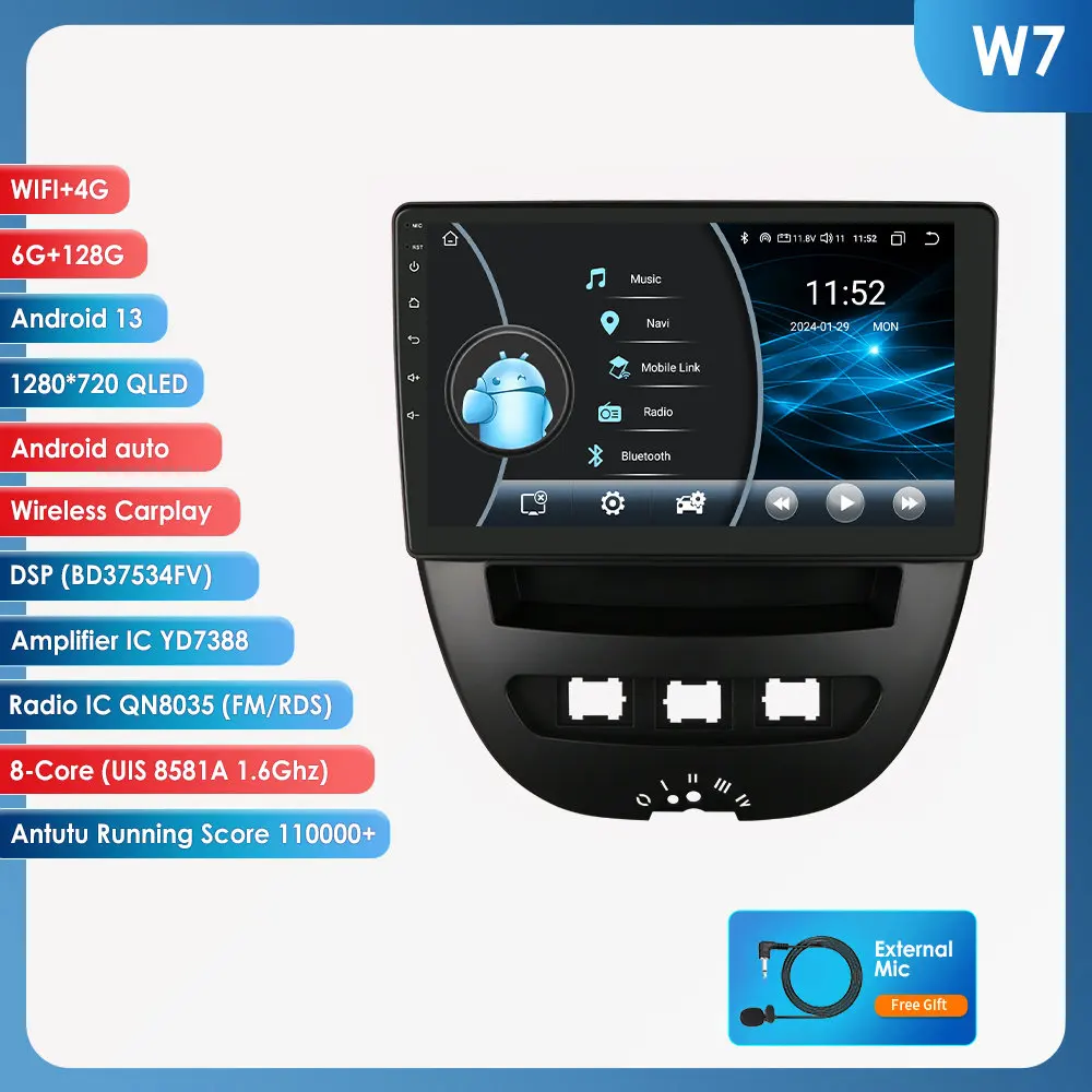 10 "Algpo Android13 Autoradio voor Peugeot 107 Toyota Aygo Citroen C1 2005 - 2014 CarPlay Android Auto UI8581 Intelligent Systeem