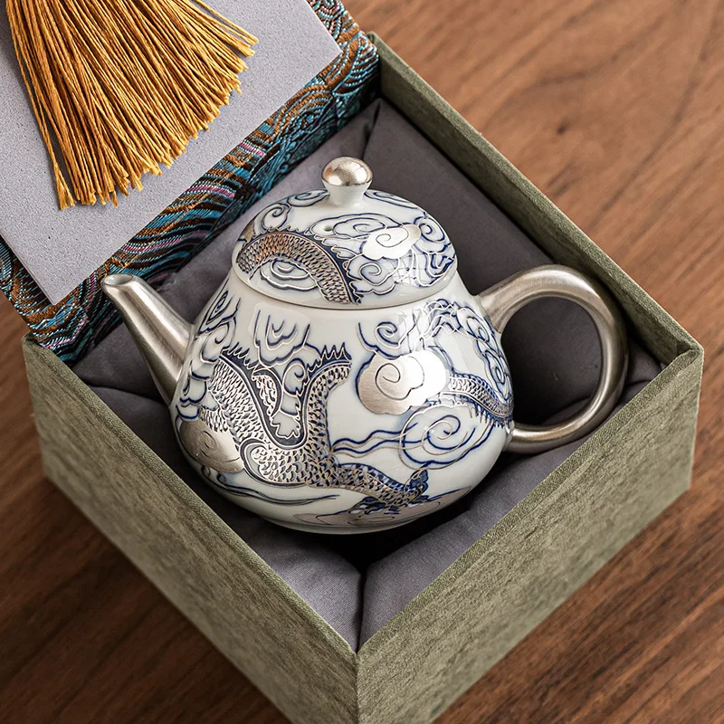 

Beauty tip teapot single pot 999 silver light luxury household teapot high-end tea set Kung Fu small pot