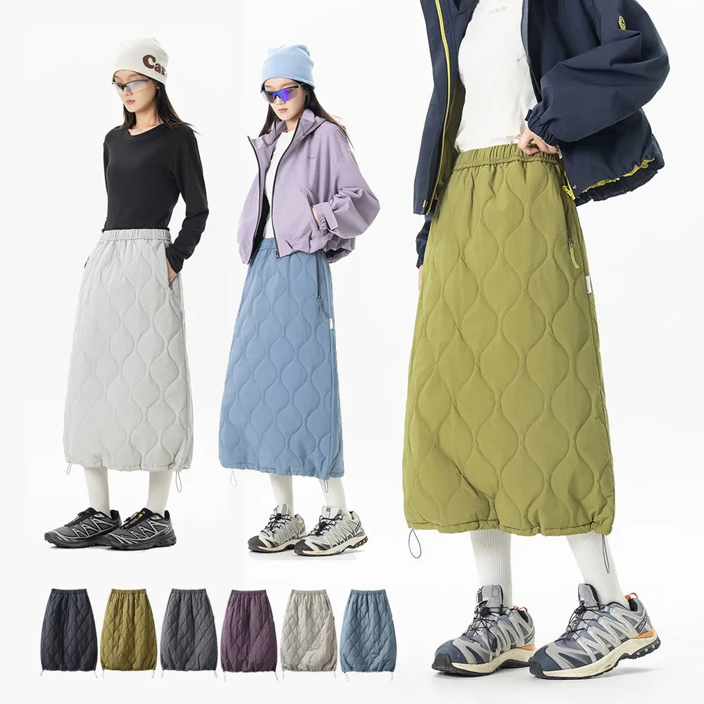 Women Autumn Winter Outdoor Drawstring Padded Cotton Quilted Cargo Skirt Girl City Walk Streetwear Loose Casual Y2k Track Skirts