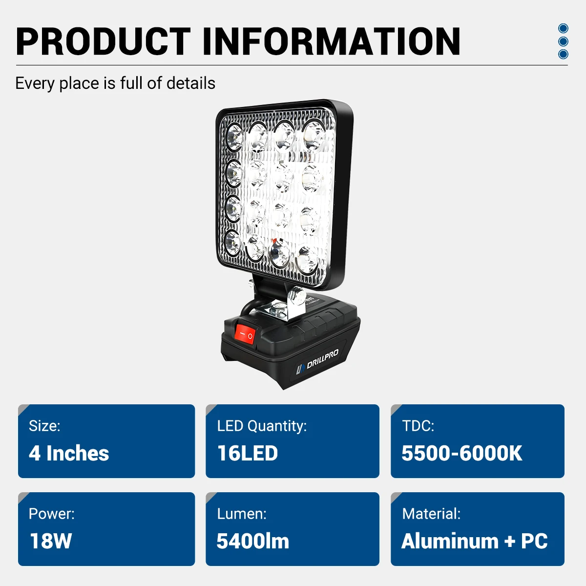 Imagem -02 - Led Luz de Trabalho Portátil Lanterna Acampamento ao ar Livre Iluminação Holofotes para Makta 18v Bateria Ferramenta Emergência 4in