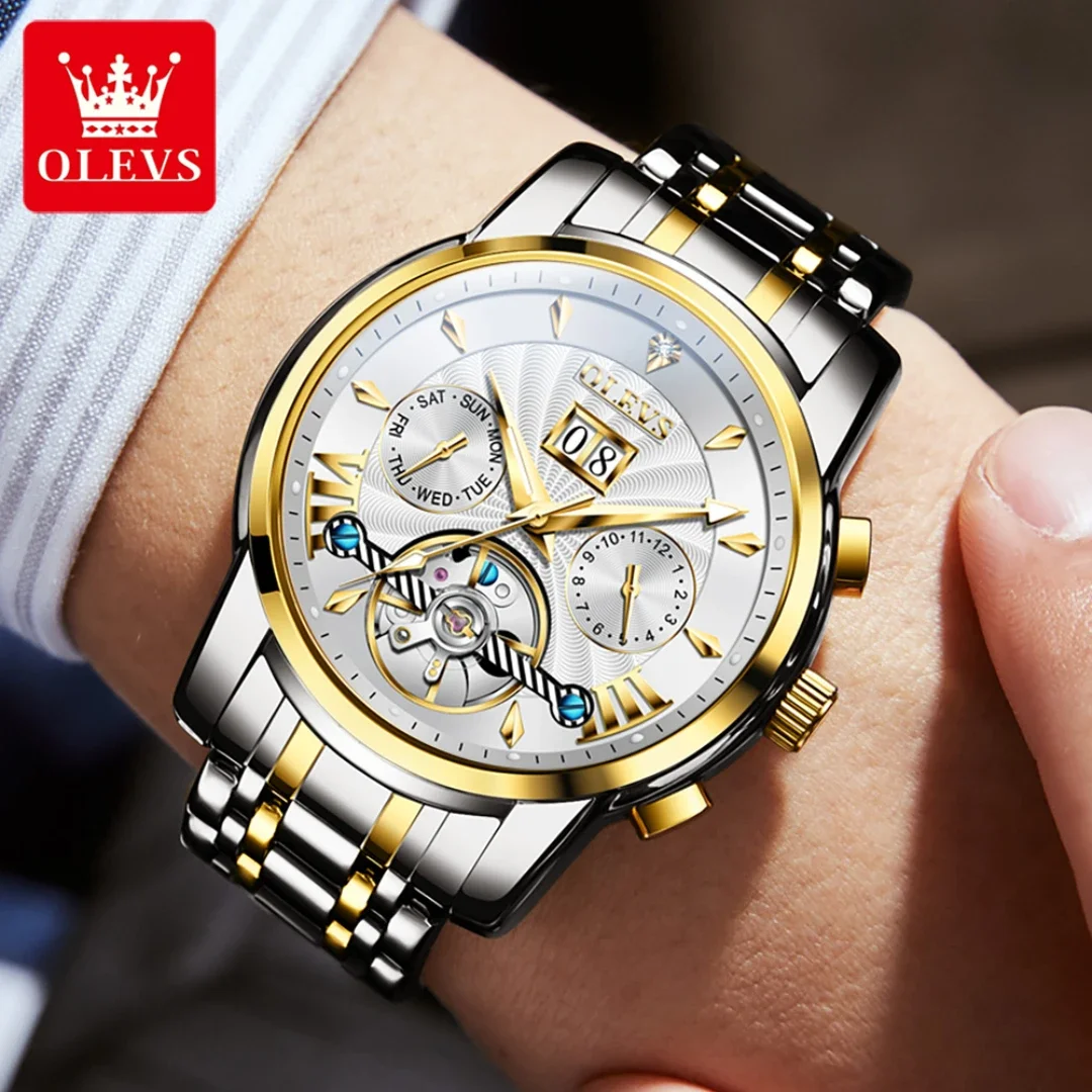 

OLEVS 9965 Fashion Mechanical Watch Round-dial Stainless Steel Watchband Month Display Week Display Calendar