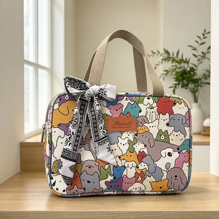 Portable women's travel makeup bag waterproof cosmetic storage bag toiletry bag beauty handbag (with ribbon)