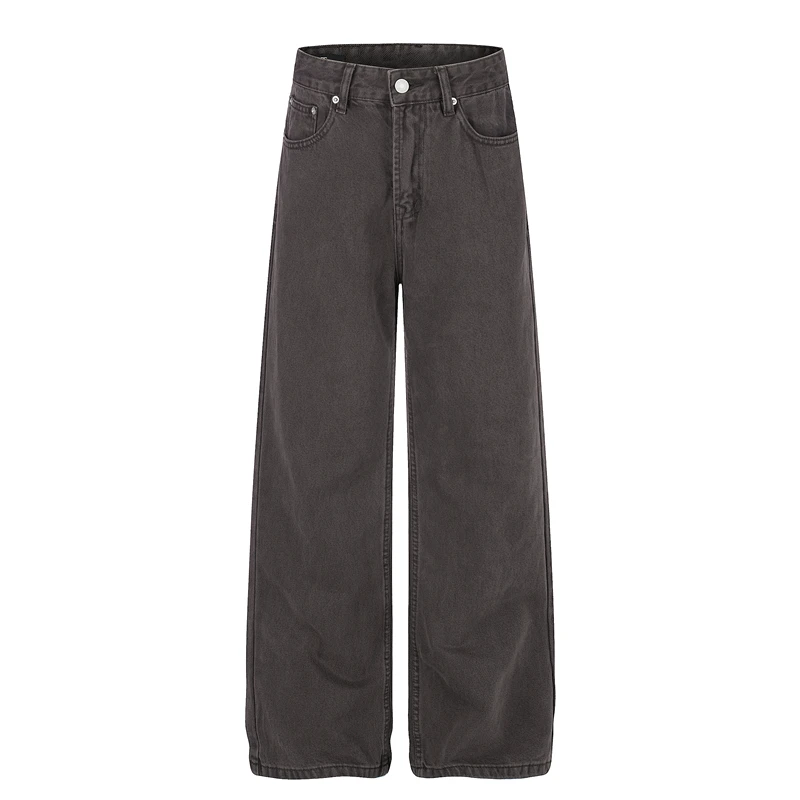 Calça Jeans Retrô Americana GXFortune Unissex de Perna Reta Solta Vintage Casual com Cintura Média e Botões Cor Pura