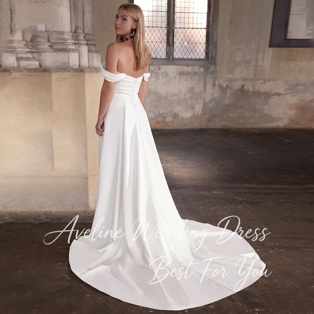 Customized Modern Pleated V-Neck Off The Shoulder A-Line Wedding Dress Women 2026 Backless High Slit Buttons Vestidos De Novia