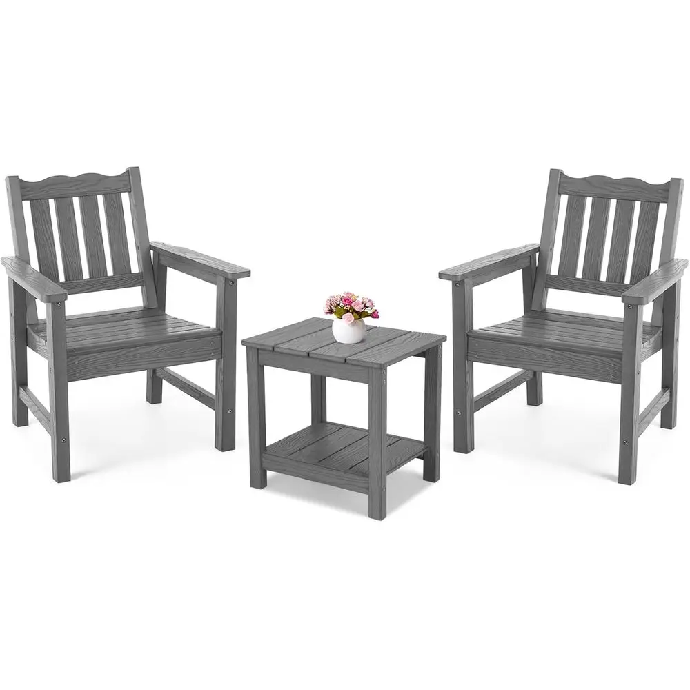 

Grey 2-Seat Patio Dining Set with Side Table, Weather-Resistant Outdoor Furniture