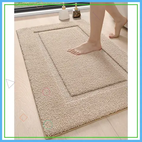 Tappetino da bagno antiscivolo 43x24, tappeto in peluche lavabile ad asciugatura rapida per pavimento doccia e vasca, beige