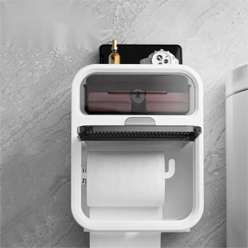 

Wall-mounted Tissue Toilet Paper Box Holder Bathroom Rack Waterproof Reel Tissue Storage Box Punch-free Bathroom Storage Holder