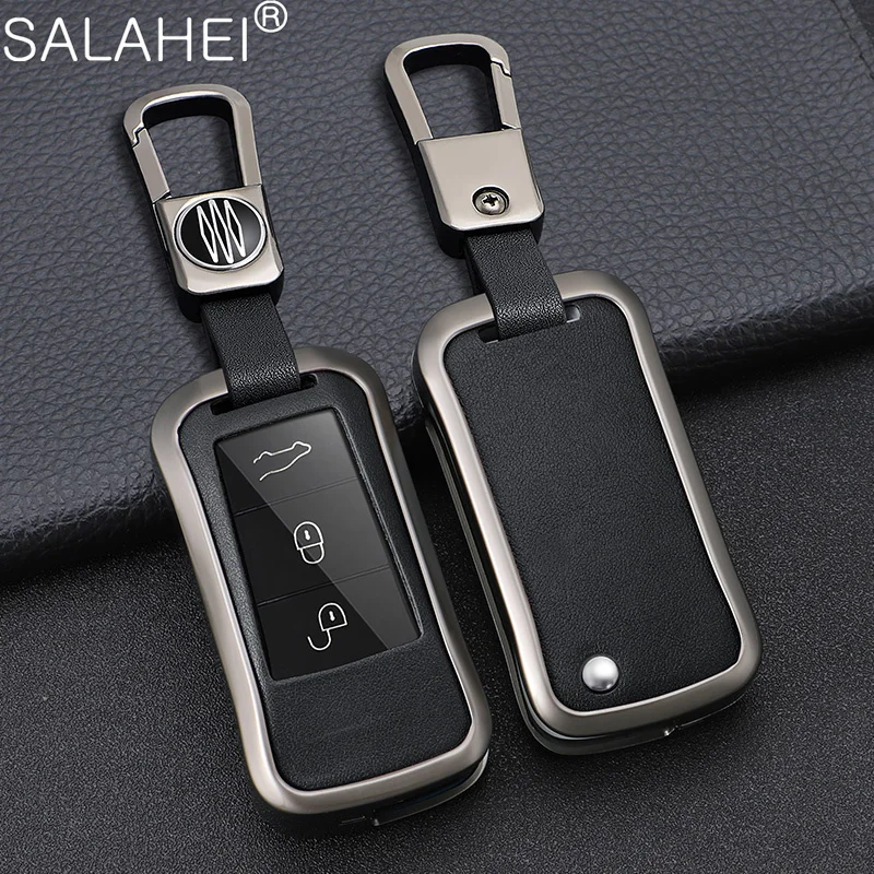 Zinc Alloy Leather Car Key Case Fob Cover Protector Shell For Porsche Cayenne GTS Panamera Carrera GT3 Auto Keychain Accessories