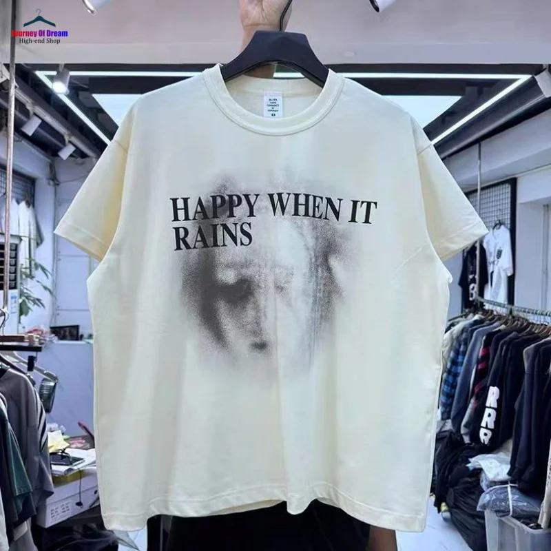 

25SS Graffiti Portrait Letter Print TEE Apricot Colour Trendy Men's Women's Loose-fitting Short-sleeved T-shirt