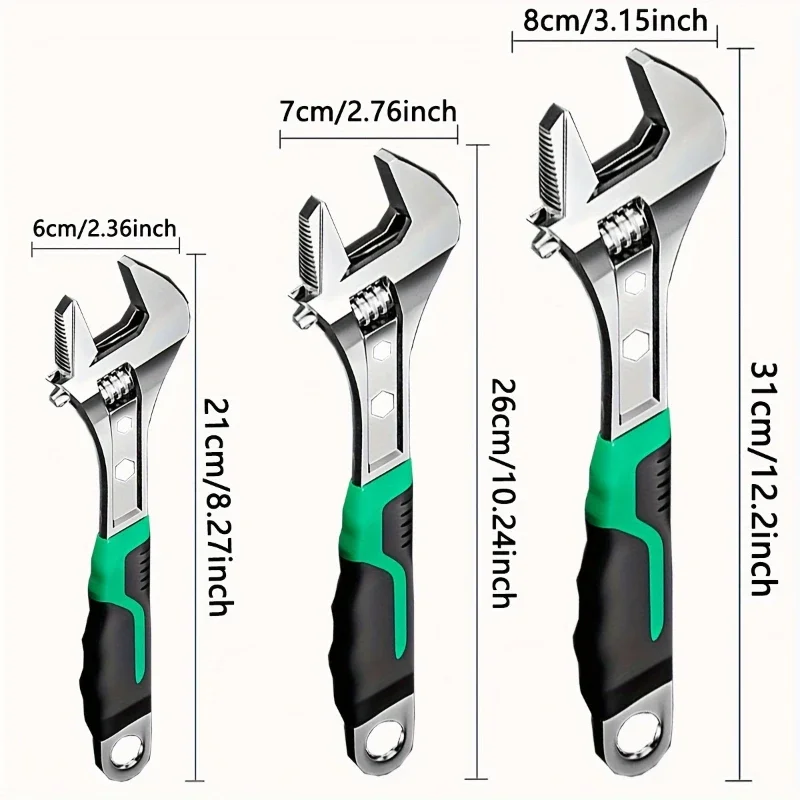 

8 inch 10 inch 12 inch Adjustable Wrench, Drop Forged Cr-V Steel, Small Spanner Wrenches Set,Crescent Grip for Greater Leverage