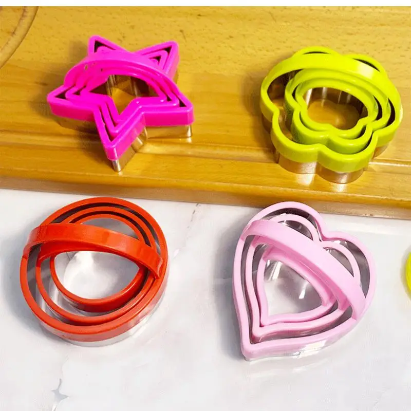 3Pcs Various Shapes Stainless Steel Cookie Cutter Non Slip Handles Pastry Cake Mold DIY Baking Tool Kitchen Accessories
