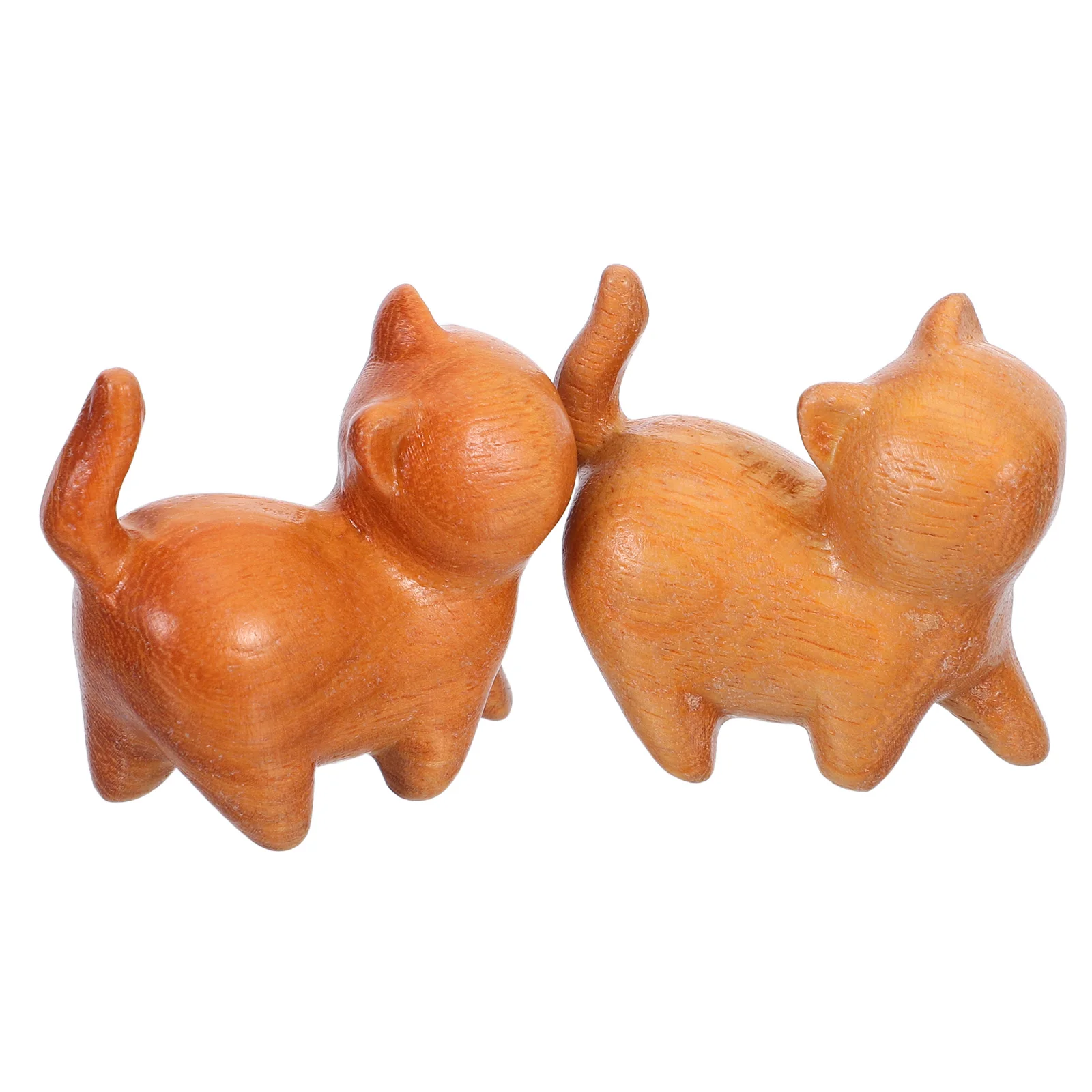 

2 Pcs Sandalwood Carving Ornaments Kitten Statue The Cat Desktop Decor Wooden Lovely Small Carved Mini Statues