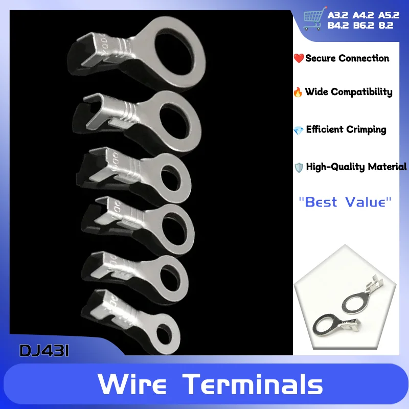 

End Lug Terminal O Ring Bare Copper Press Circular Splice Crimp Cable Connect 50pcs DJ431 A3.2 A4.2 A5.2 B4.2 B6.2 8.2 Wire