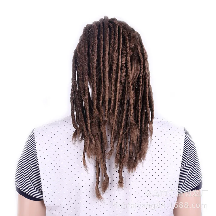 Men Cosplay Wig Reggae Dirty Braids Twisted Braids Wig Prom Cosplay Brown Wig Afro Dreadlocks Hair + Free Wig Cap