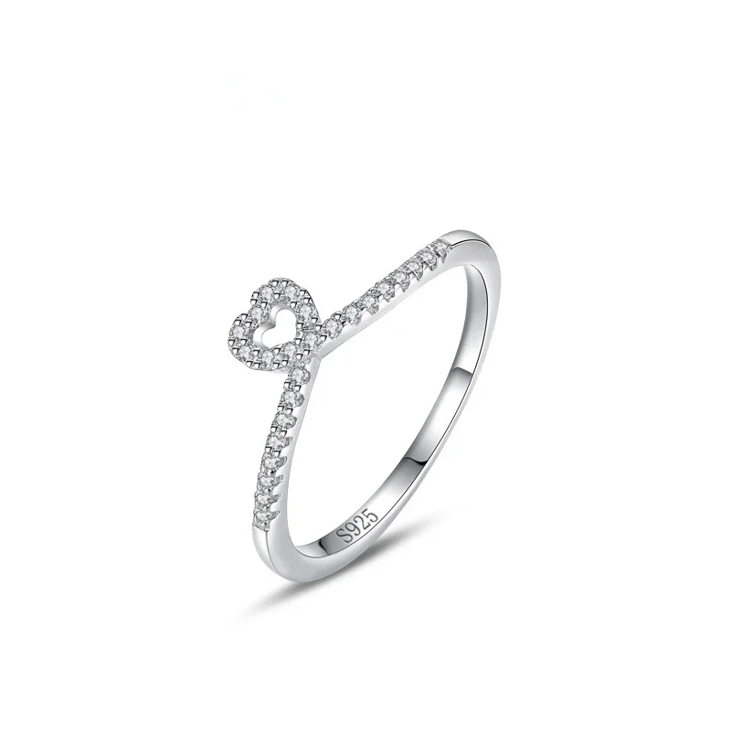 New Models S925 Sterling Silver Ring for Women, Simple Cross Heart Diamond Set Index Finger Ring, Personality Niche