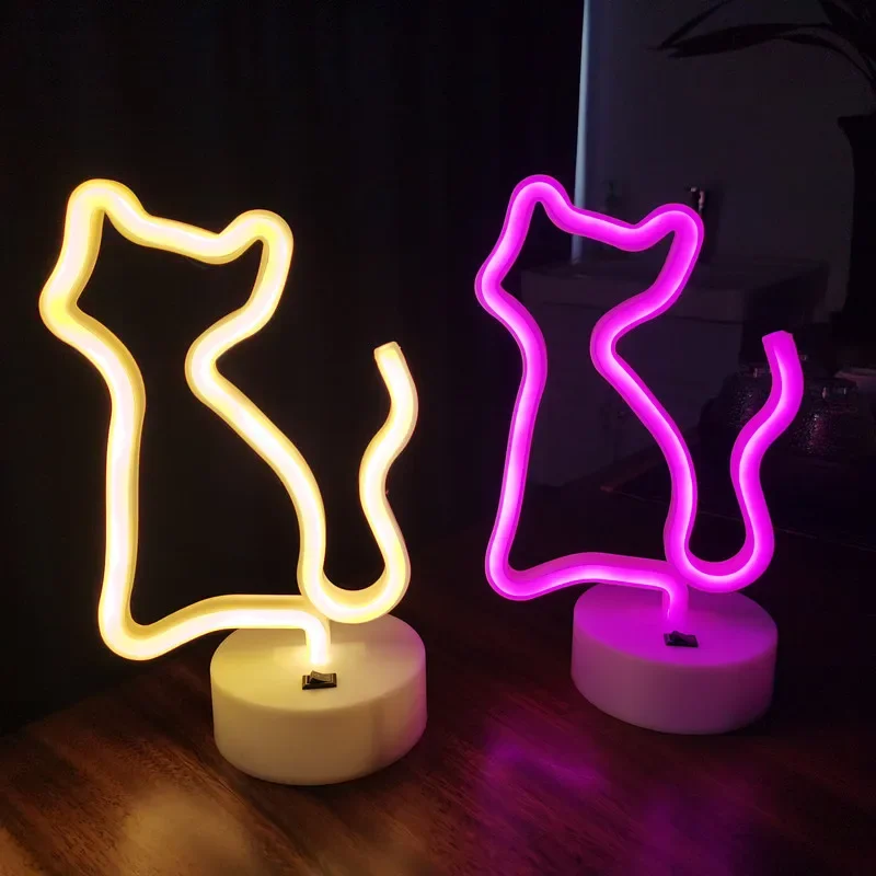 Cat Neon Light Sign LED Animal Figure Modeing Lamp Decoration Ornaments for Room Pet Shop Party Holiday USB and Battery Powered