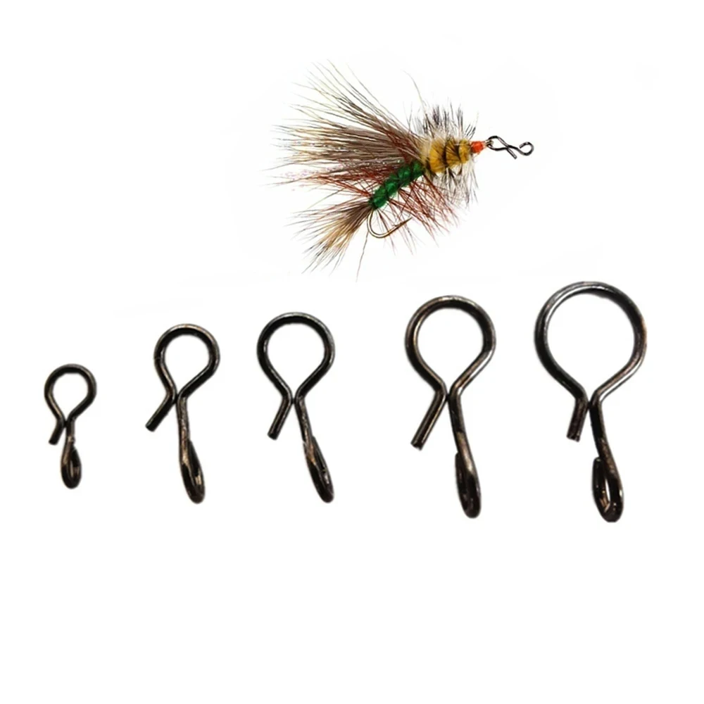 Yisy 50PCS Fly Fishing Snap Quick Change For Flies Hook Lures Stainless Steel Lock Black Fishing Snaps Lures Clip Link XS S M L